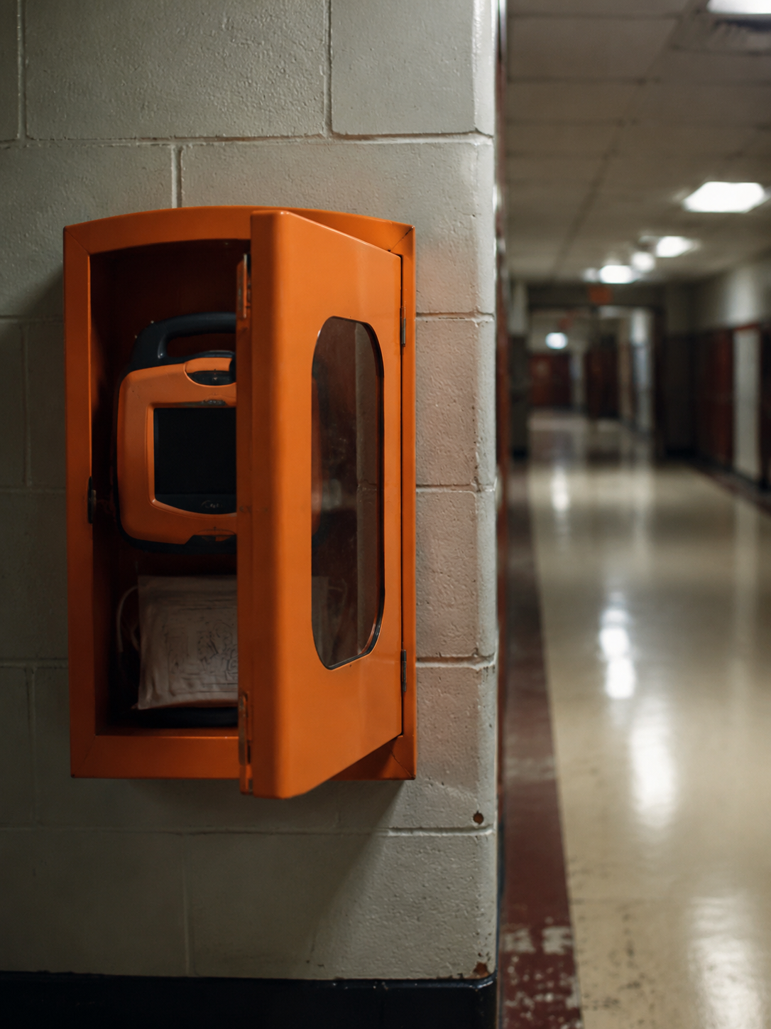 An AED device being opened and prepared for use