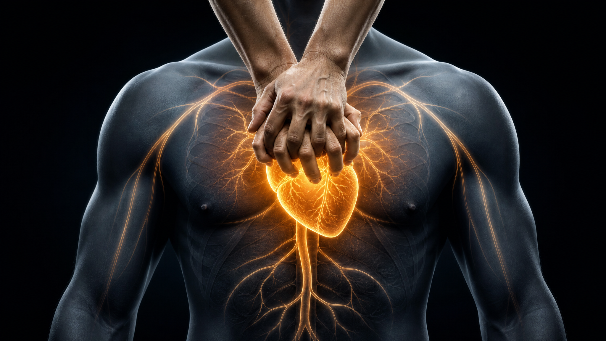 Illustration of hands-only CPR technique showing proper hand placement on chest