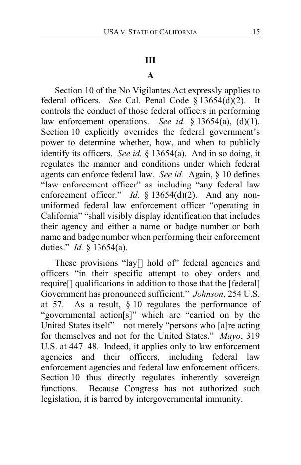 Page 15 of the Ninth Circuit opinion in United States v. California, No. 26-926