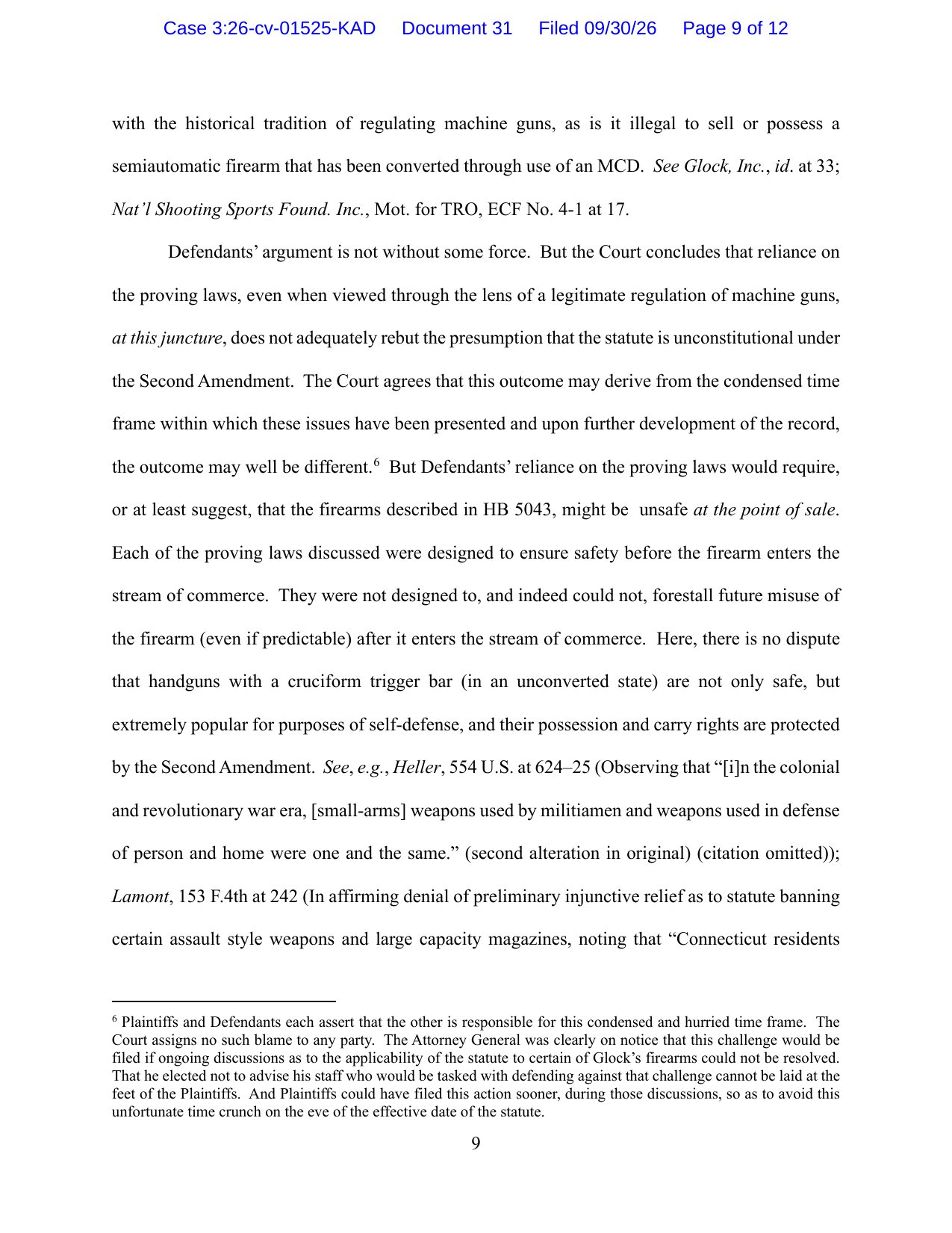 Page 9 of Judge Dooley's September 30, 2026 order, including footnote 6 about the Connecticut Attorney General