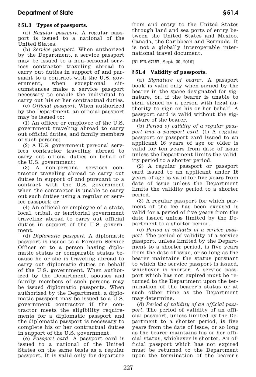 22 CFR 51.3 and 51.4, Code of Federal Regulations page 227
