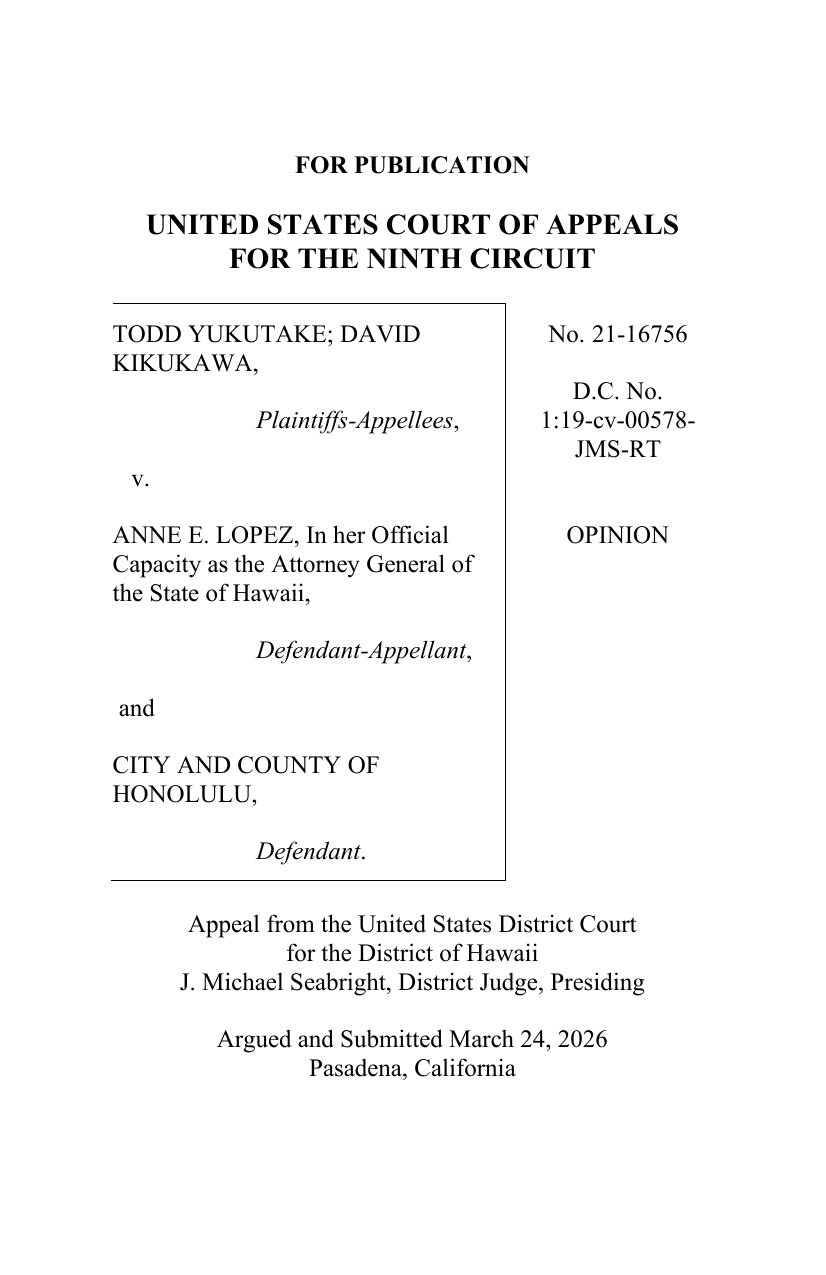 Yukutake v. Lopez, Ninth Circuit en banc opinion, page 1