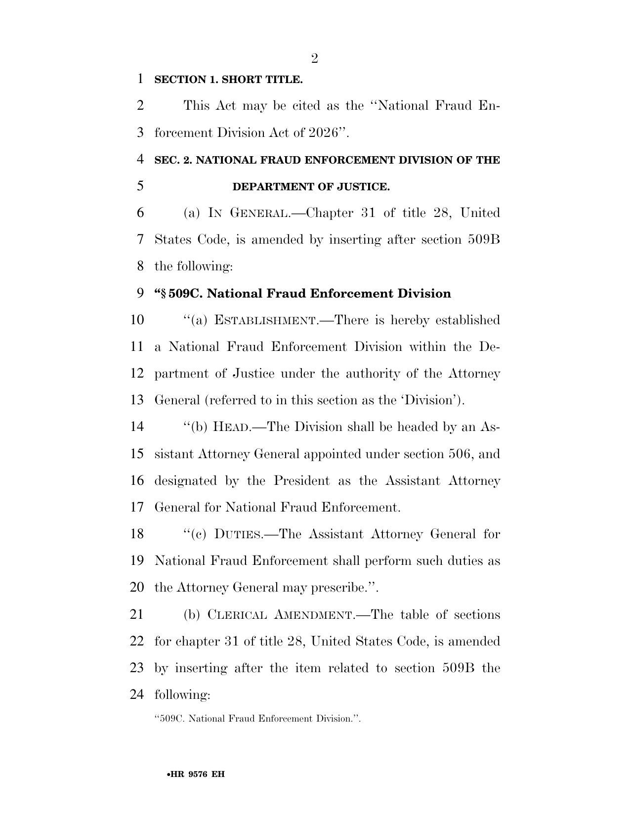 H.R. 9576 engrossed in House, page 2, Section 509C National Fraud Enforcement Division