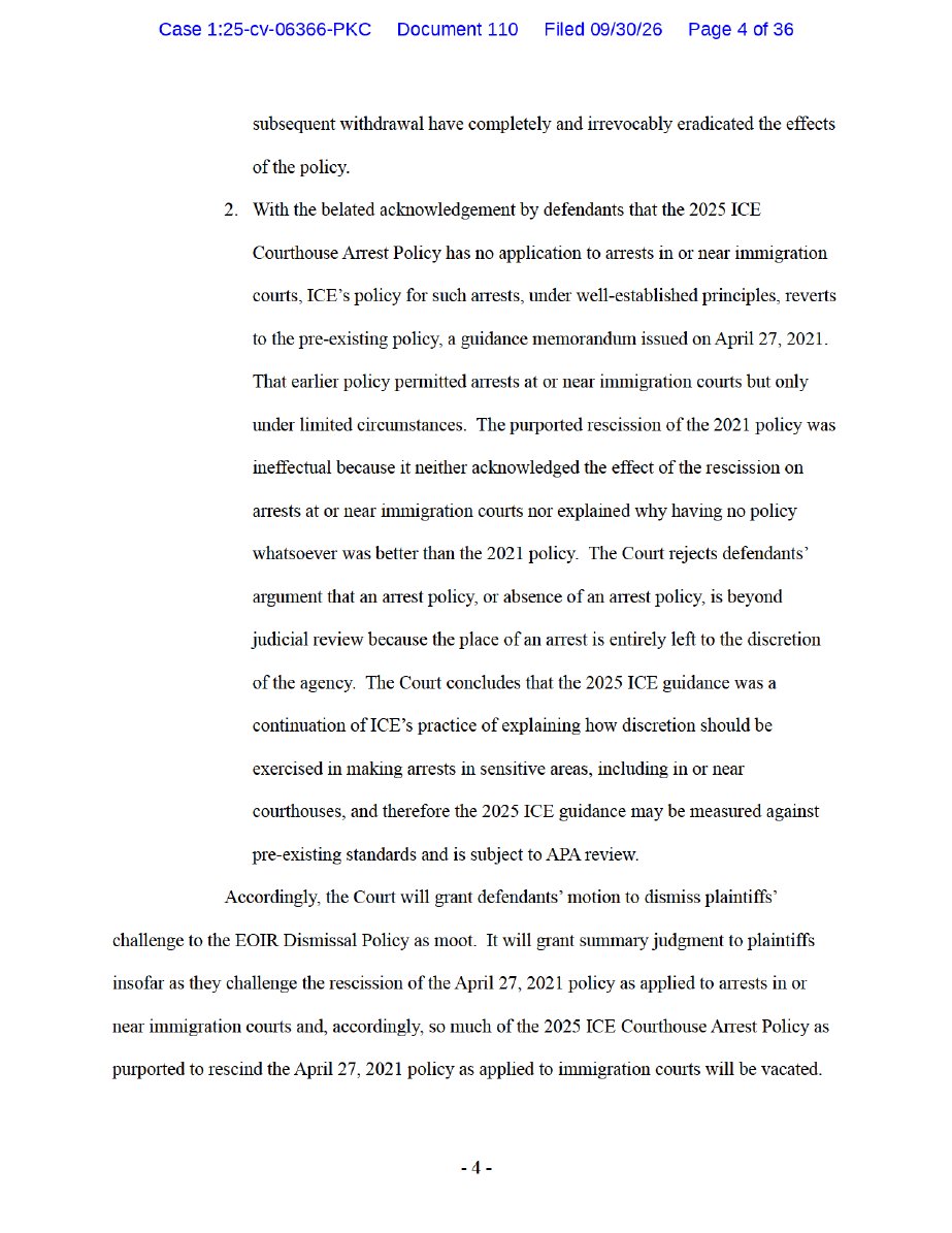 Page 4 of Judge Castel's Sept. 30, 2026 opinion in African Communities Together v. Venturella