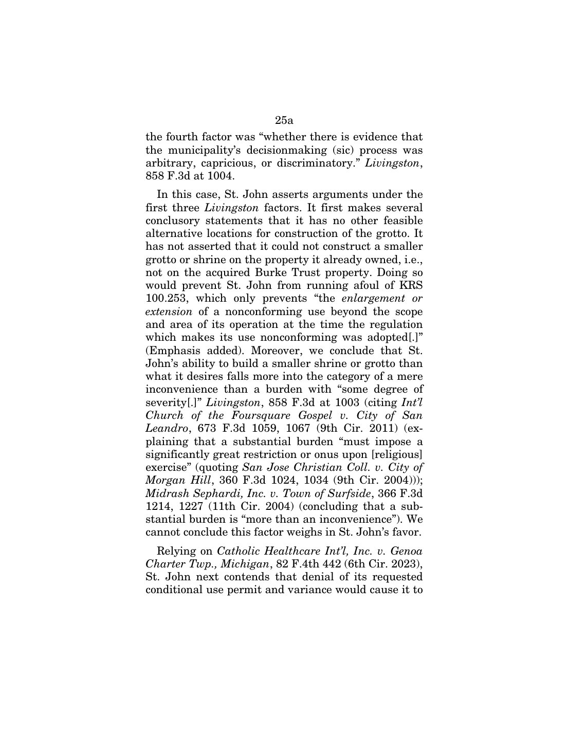 Page 25a of the Kentucky Supreme Court opinion calling the smaller shrine option a mere inconvenience