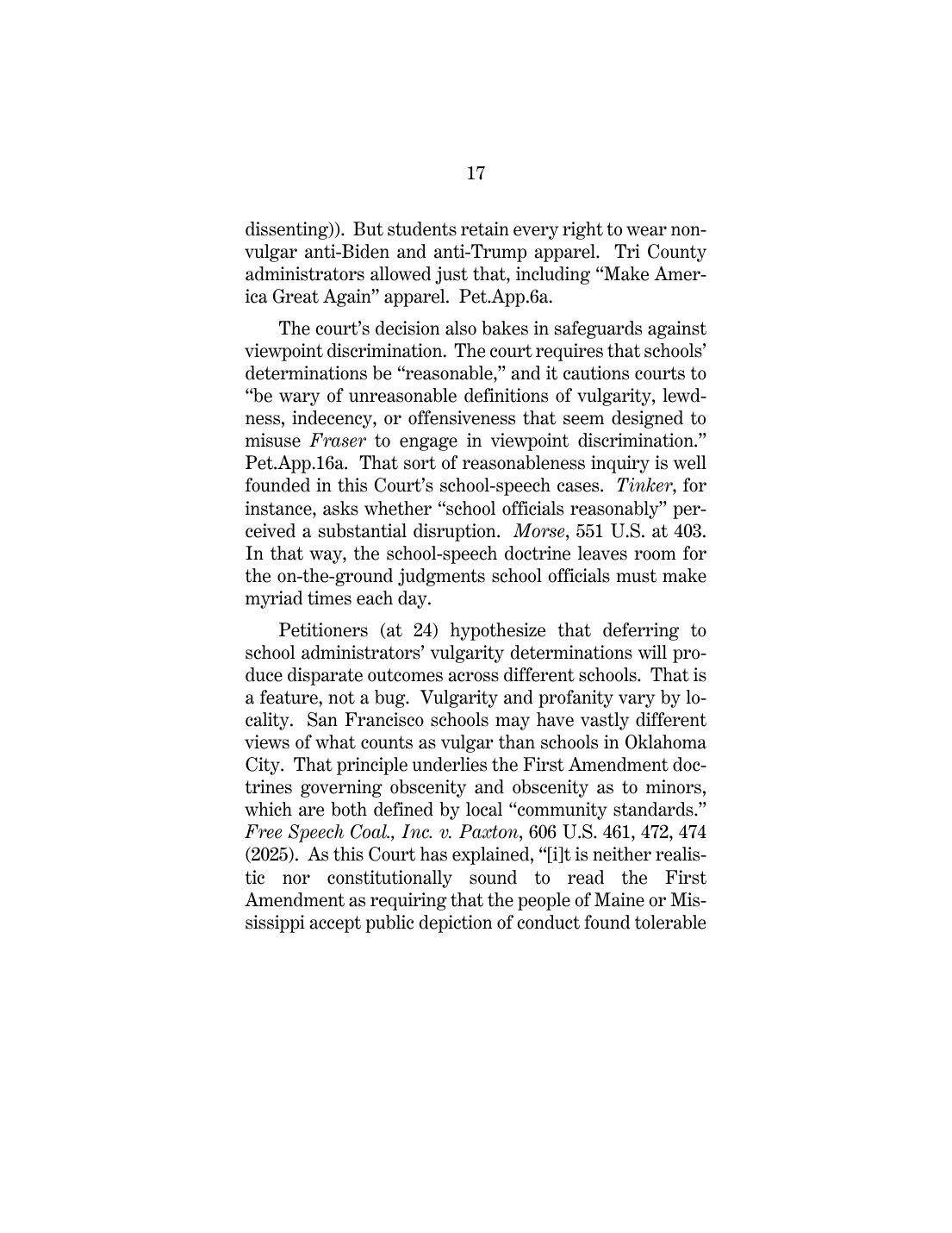 Page 17 of the Tri County Area Schools brief in opposition, where the district calls disparate outcomes a feature, not a bug