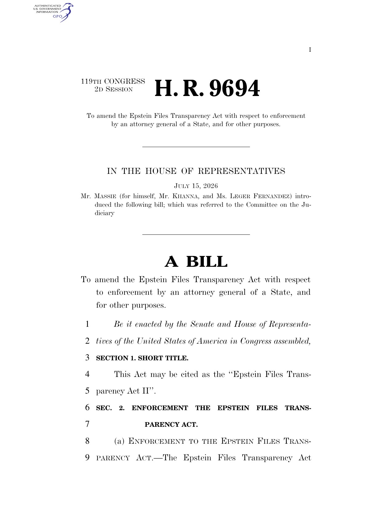H.R. 9694, Epstein Files Transparency Act II, page 1
