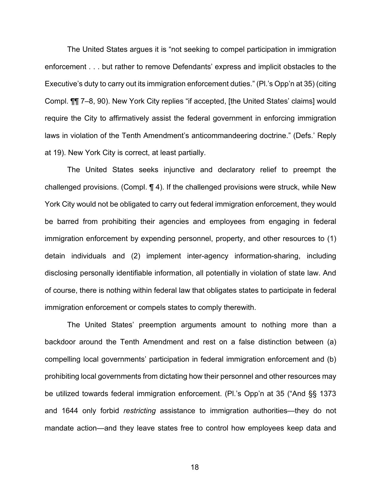 Page 18 of the Memorandum and Order in United States v. City of New York, No. 25-CV-04084, Eastern District of New York