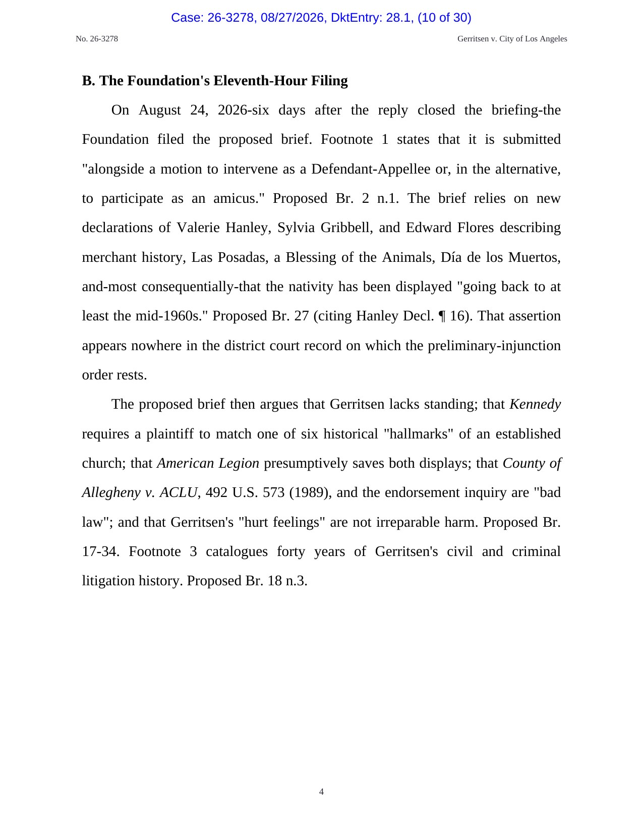 Page 4 of Jack Gerritsen's opposition to the Olvera Street merchants' motion to intervene
