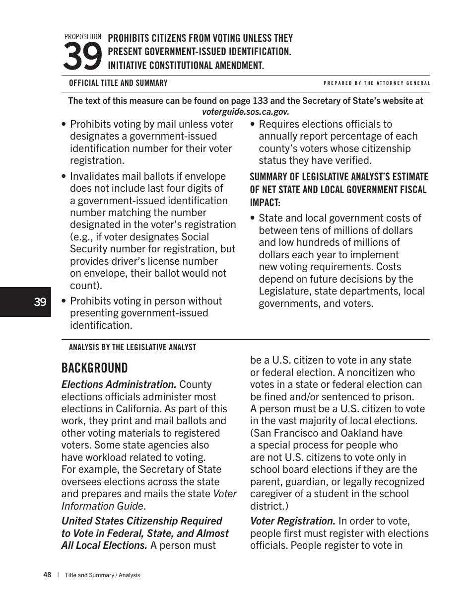 California Official Voter Information Guide, Proposition 39 Official Title and Summary, page 48