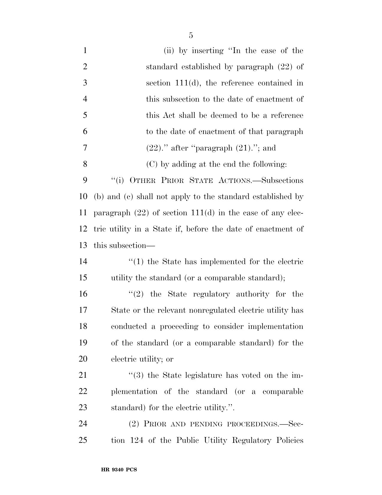 Page 5 of H.R. 9340, the Ratepayer Protection Act, showing the Other Prior State Actions exemption