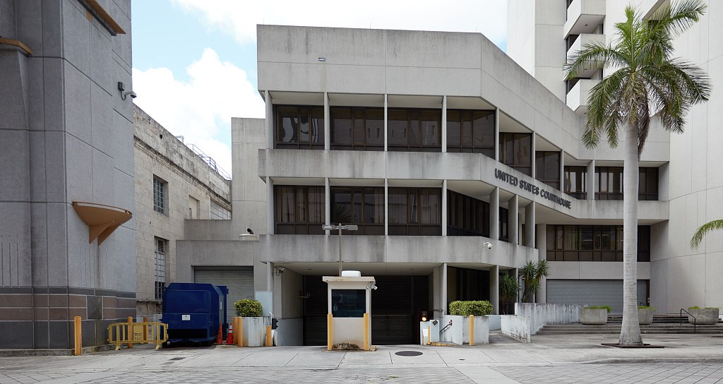 Entrance to the C. Clyde Atkins United States Courthouse in Miami, Florida