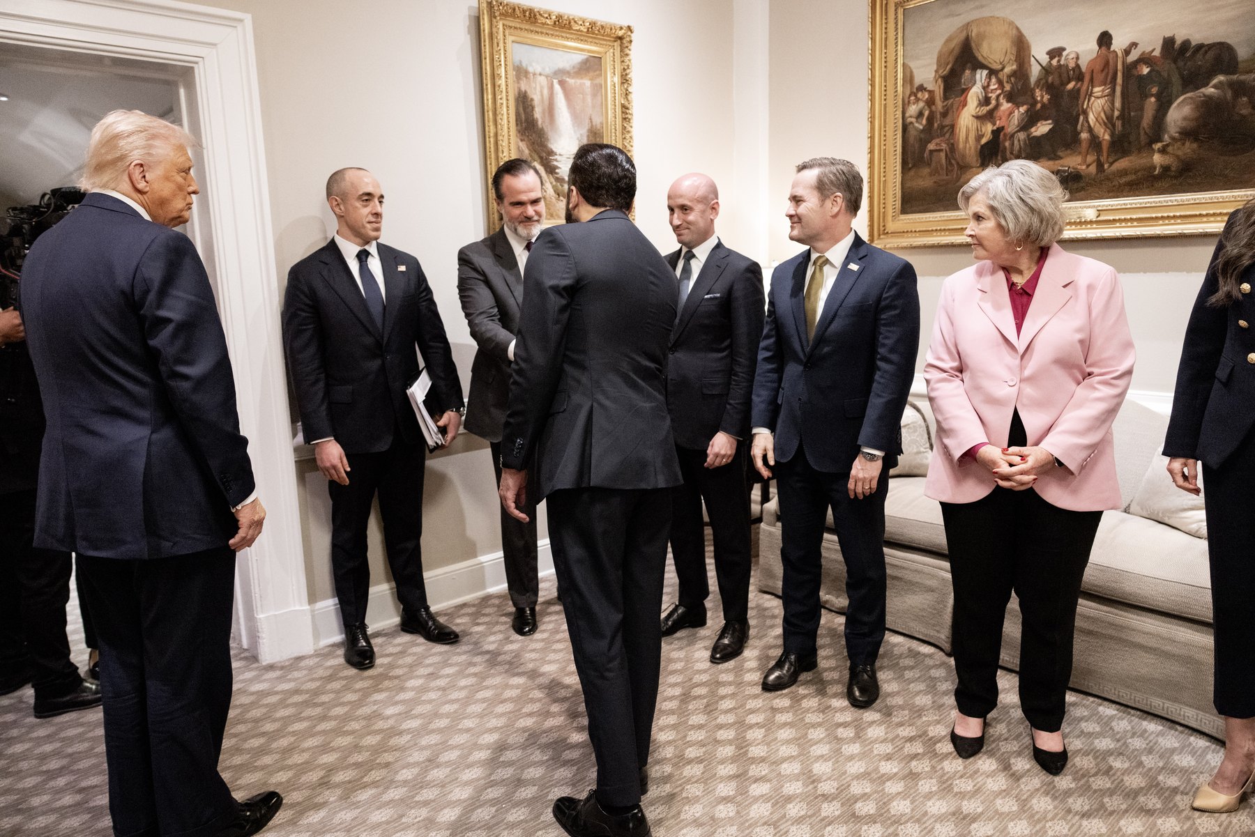 President Trump meeting Salvadoran President Nayib Bukele and aides at the White House