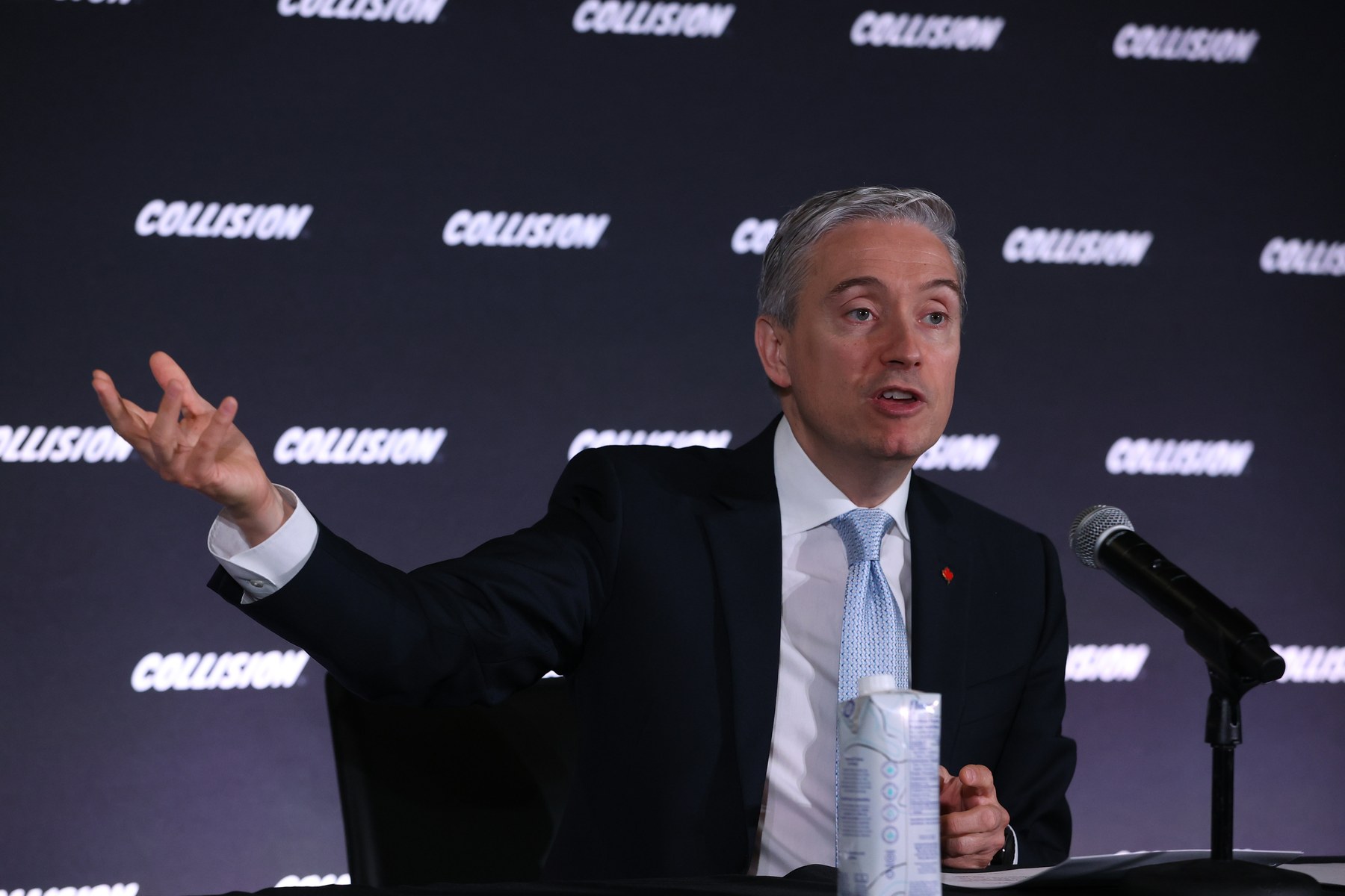 Canadian minister François-Philippe Champagne speaking at a press conference in Toronto in June 2022