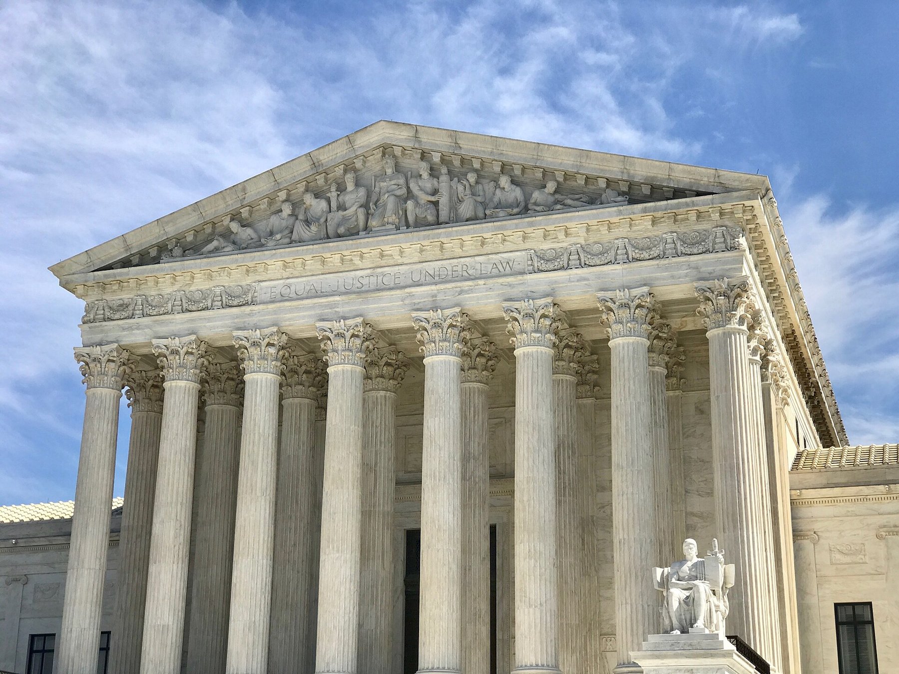 West facade of the U.S. Supreme Court building in Washington, D.C., with the Equal Justice Under Law inscription