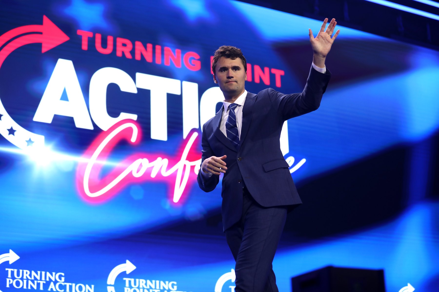 Charlie Kirk on stage at the 2023 Turning Point Action Conference at the Palm Beach County Convention Center in West Palm Beach, Florida