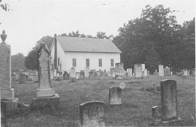 Trissels Mennonite Church and cemetery in Broadway, Virginia, 1949 archive photograph