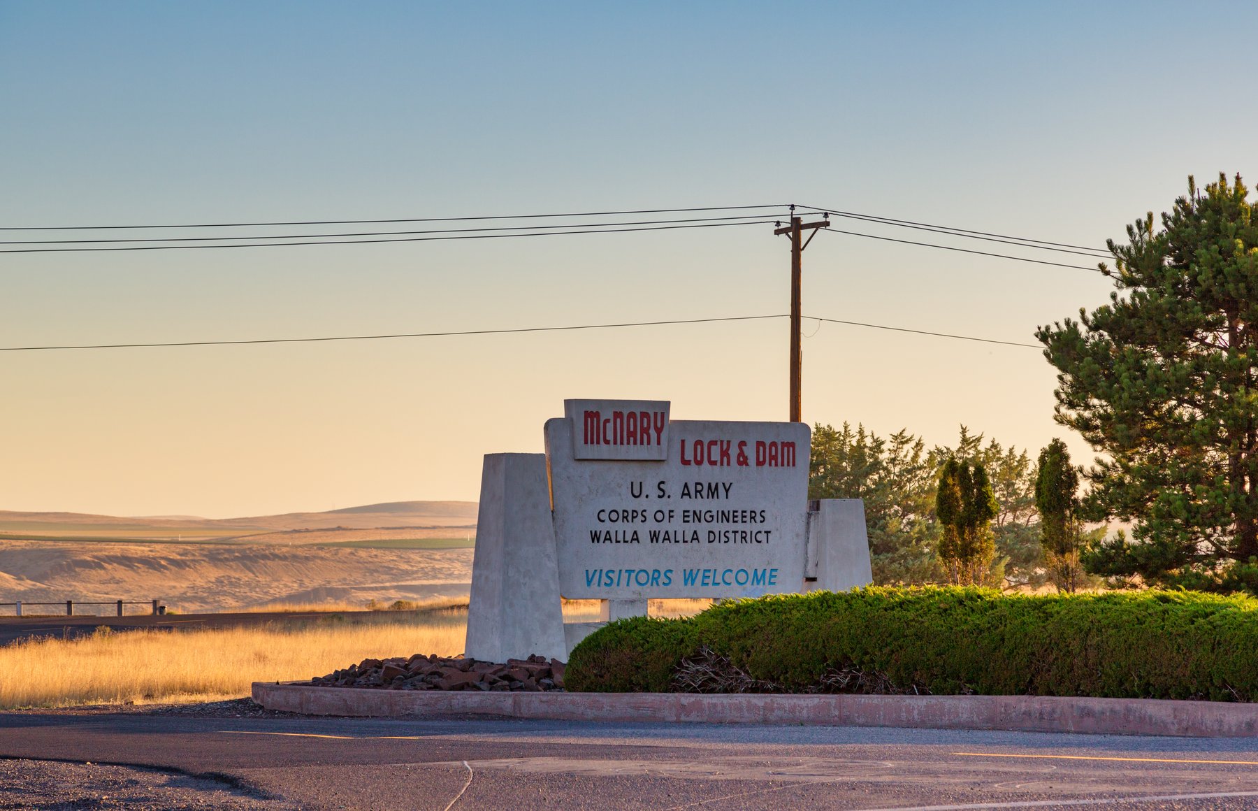 Entrance sign for McNary Lock and Dam, U.S. Army Corps of Engineers, Walla Walla District
