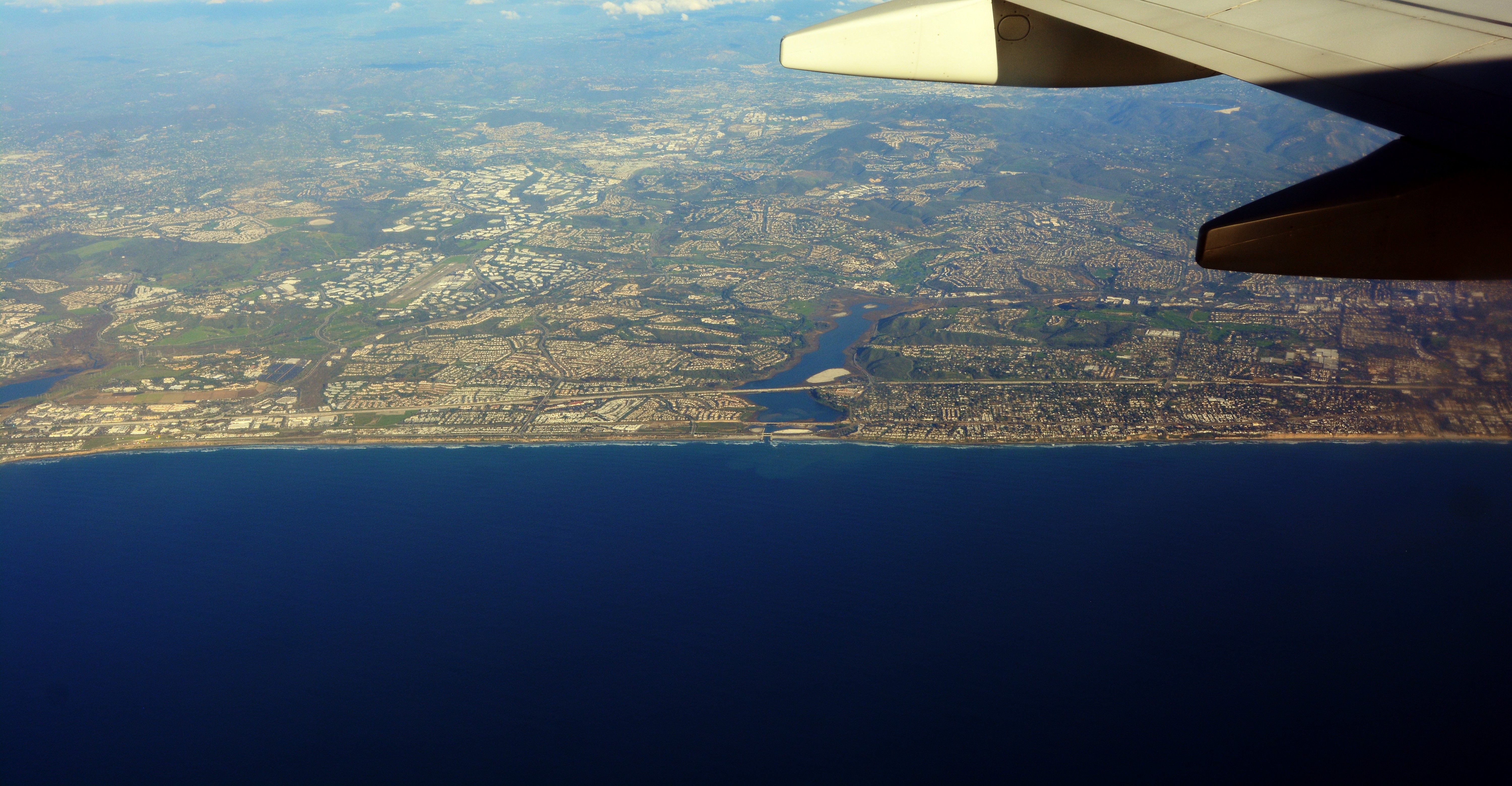 Aerial view of the Carlsbad and Encinitas, California coastline near Batiquitos Lagoon