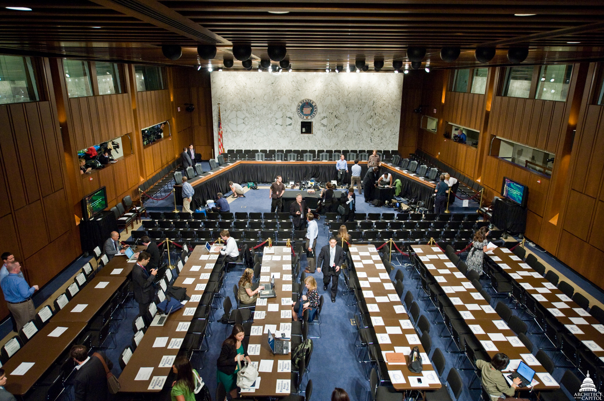 A Senate hearing room in the Hart Senate Office Building