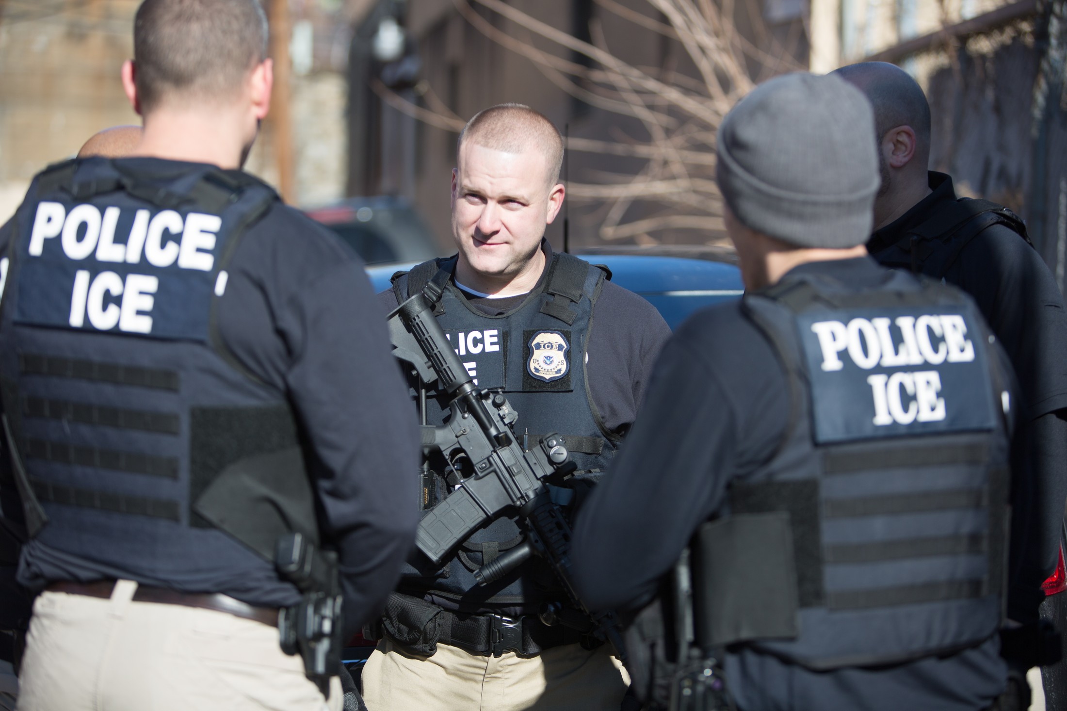 ICE Enforcement and Removal Operations officers standing together in Philadelphia, Pennsylvania