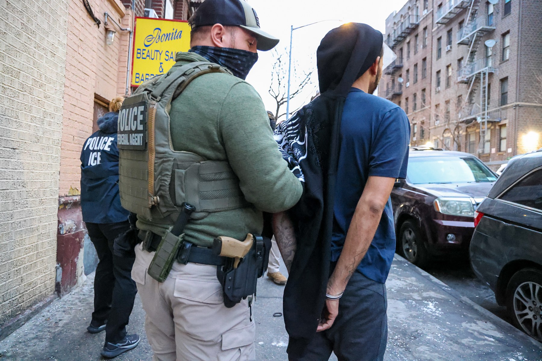 ICE Enforcement and Removal Operations officers during a targeted enforcement operation in New York City in January 2025