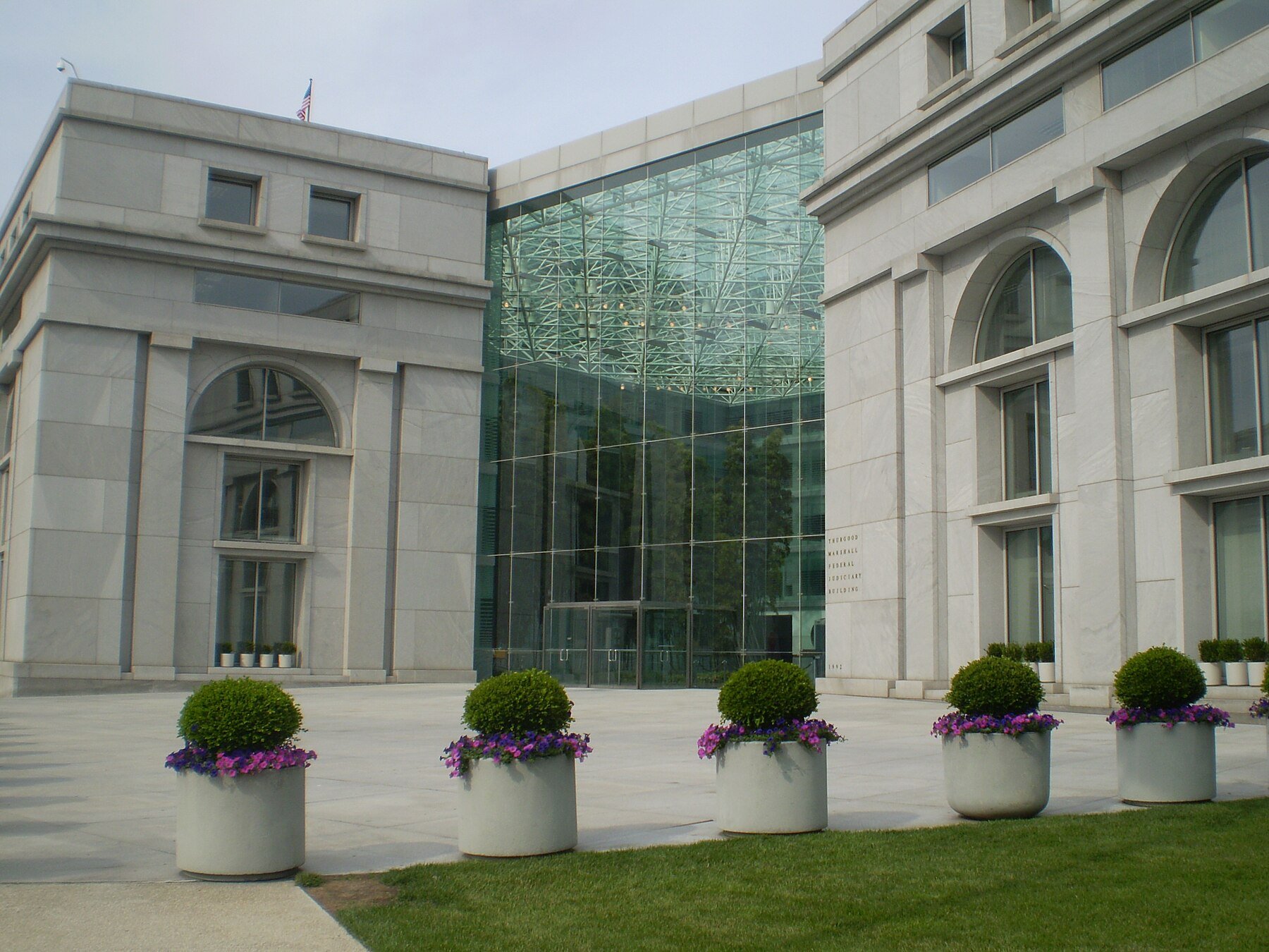 Front entrance of the Thurgood Marshall Federal Judiciary Building in Washington, D.C., home of the Federal Judicial Center