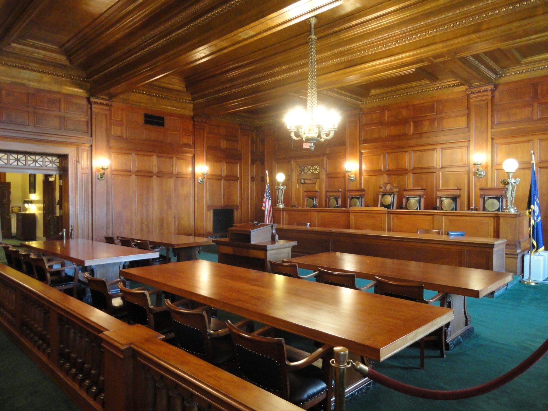 Wood-paneled Supreme Court chamber in the Kentucky State Capitol in Frankfort