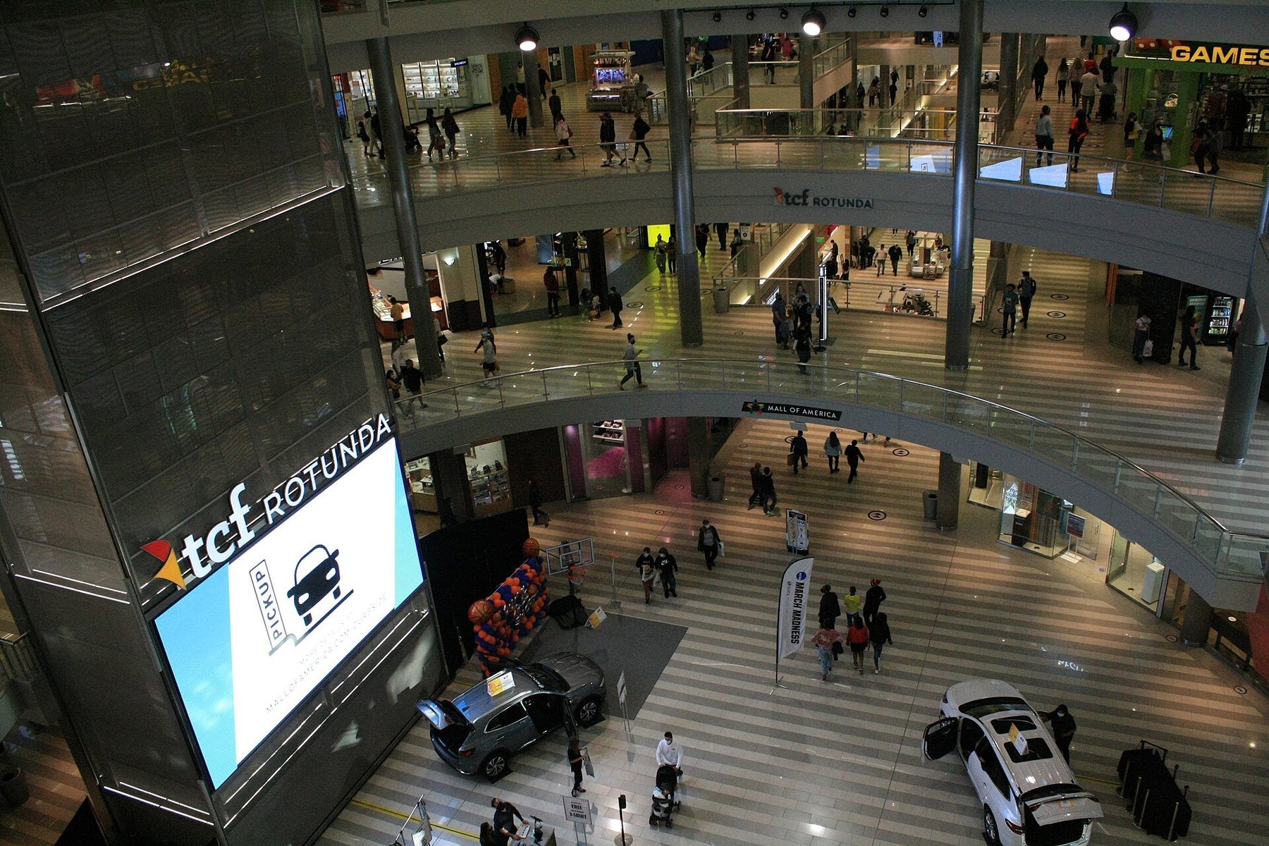 Shoppers walking through the multi-level rotunda inside the Mall of America in Bloomington, Minnesota
