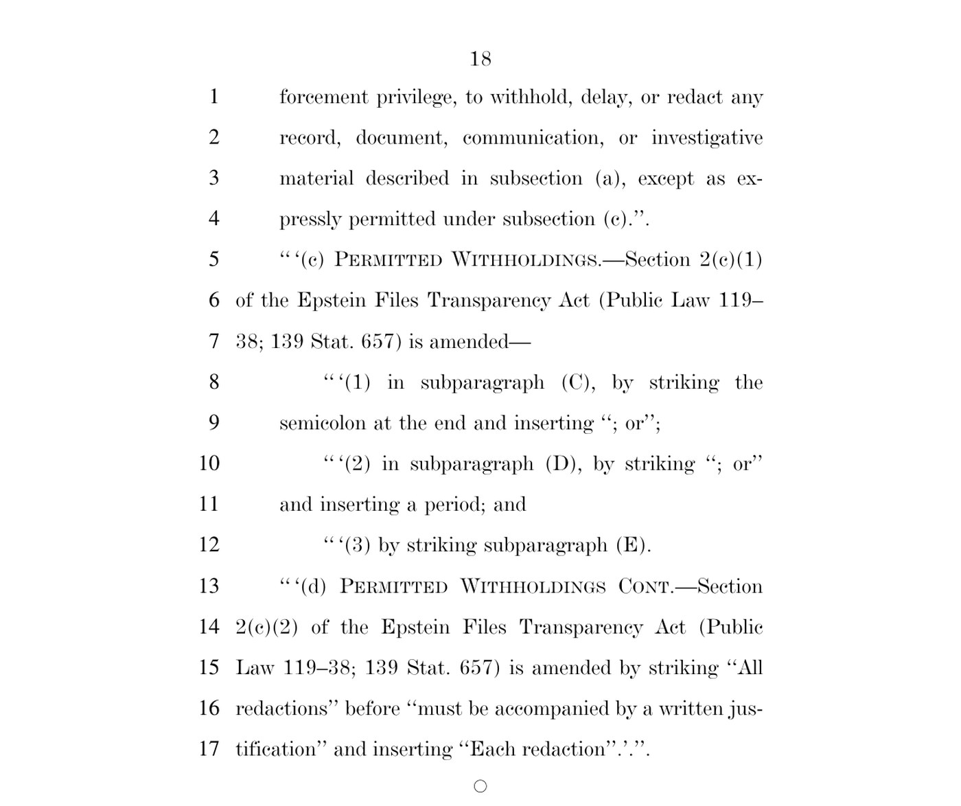Page 18 of House Resolution 1430 as introduced, showing the amendment striking subparagraph E and replacing All redactions with Each redaction