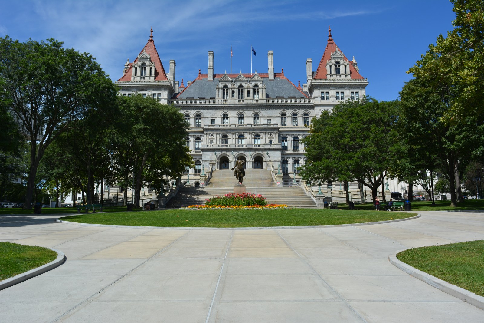 The New York State Capitol building in Albany photographed from the east lawn