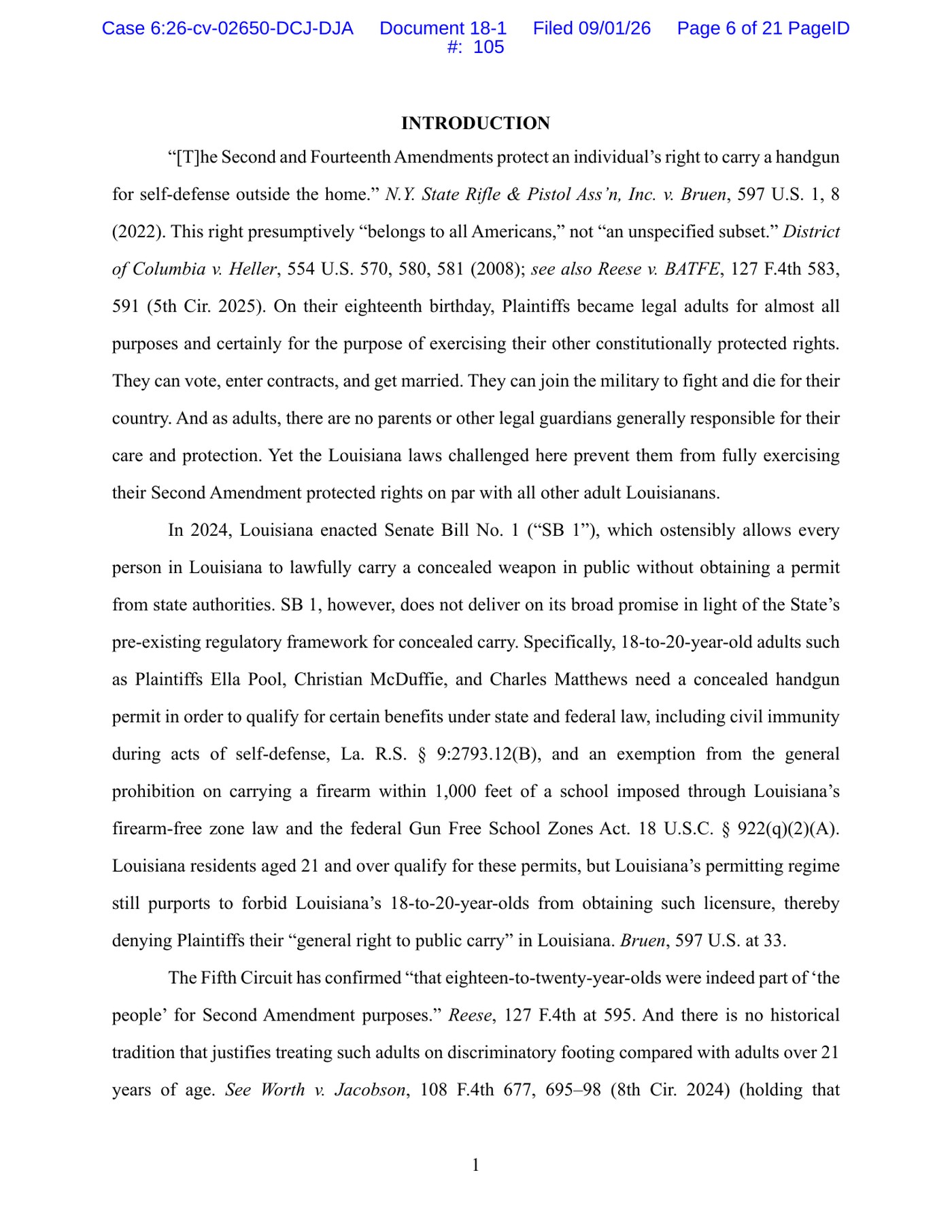 Page 6 of the September 1, 2026 preliminary injunction memorandum in Pool v. Besson, Western District of Louisiana