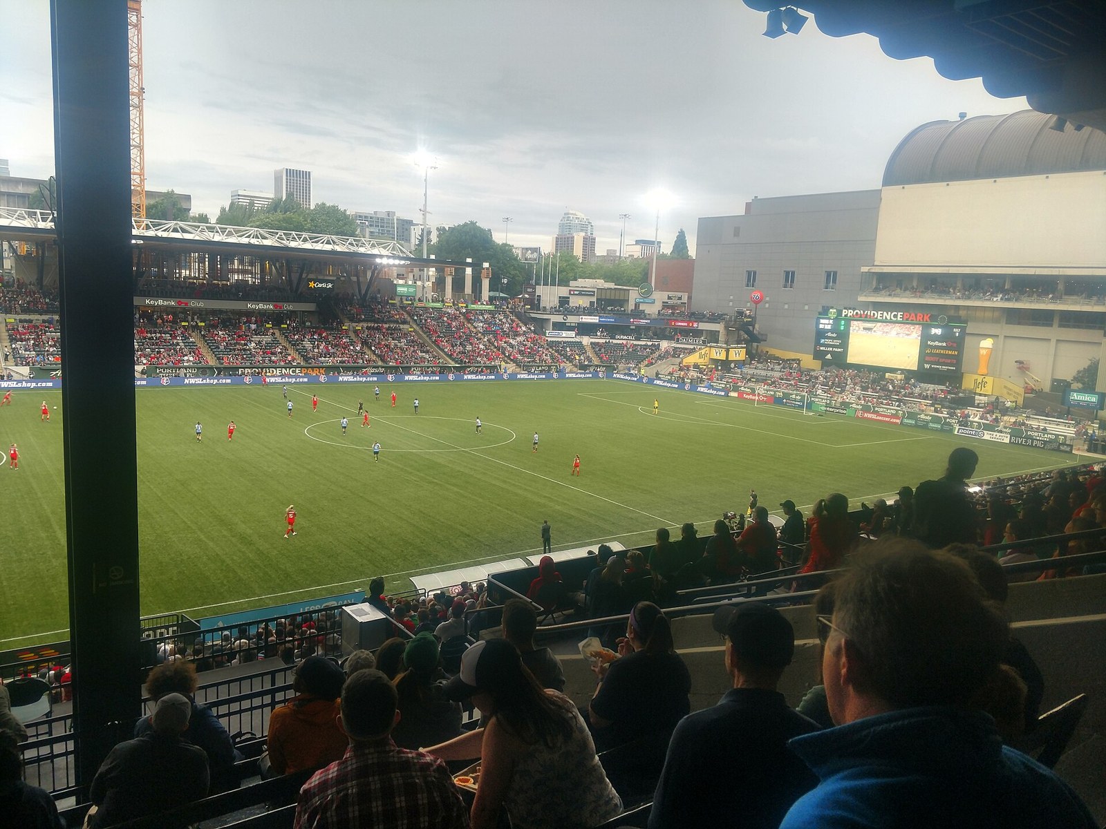 Fans and players at a Portland Thorns match at Providence Park in Portland, Oregon