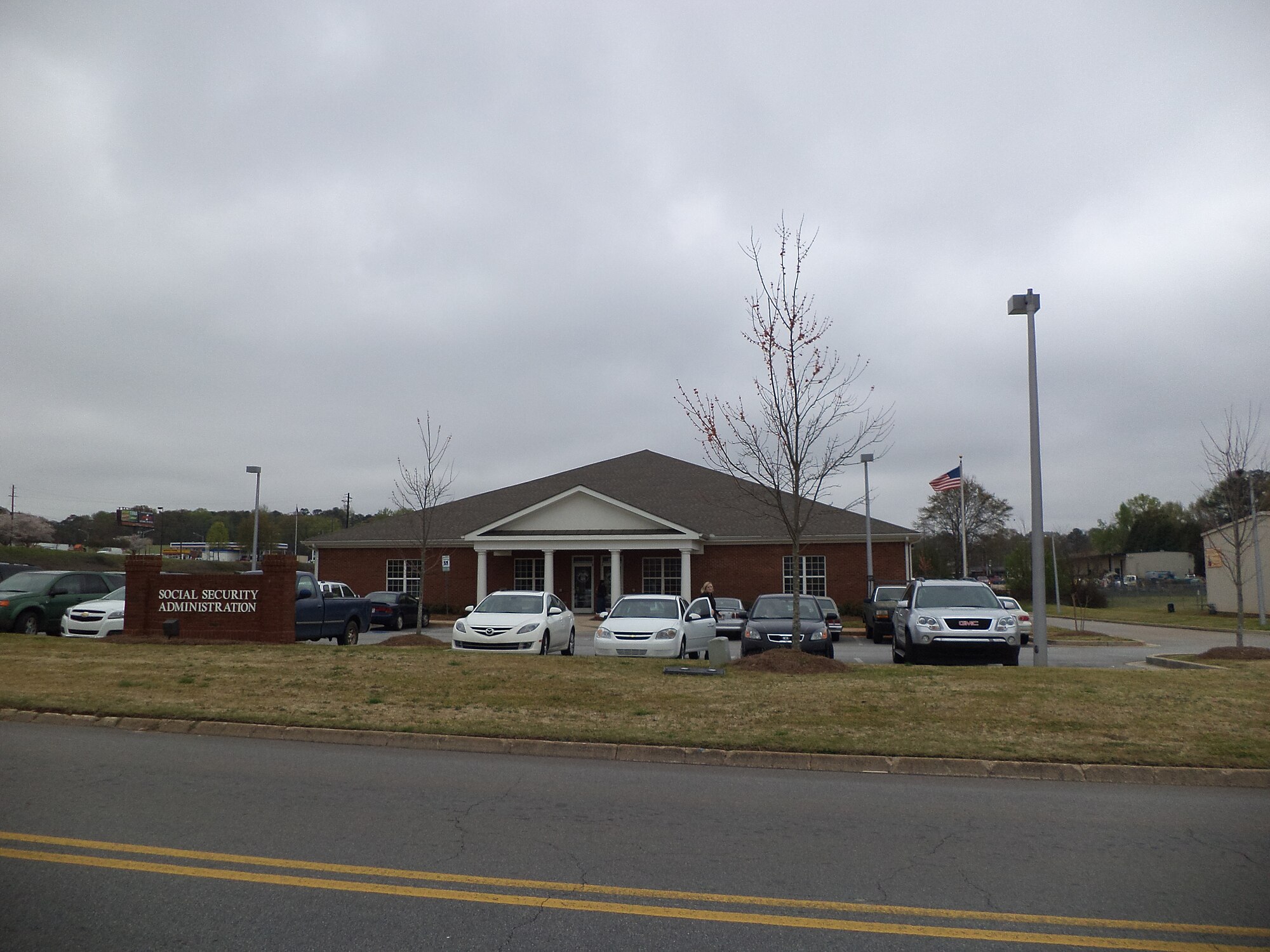 Social Security Administration office building in Griffin, Georgia, with an American flag