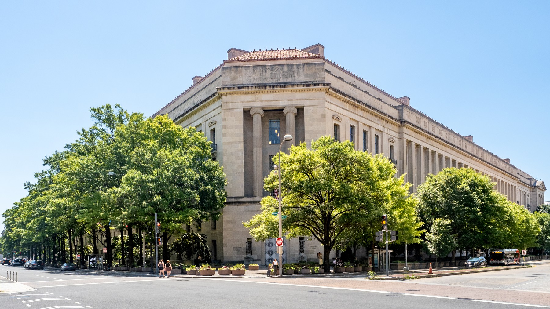 The Robert F. Kennedy Department of Justice Building on Pennsylvania Avenue in Washington, headquarters of the department that filed the OpenAI statement of interest