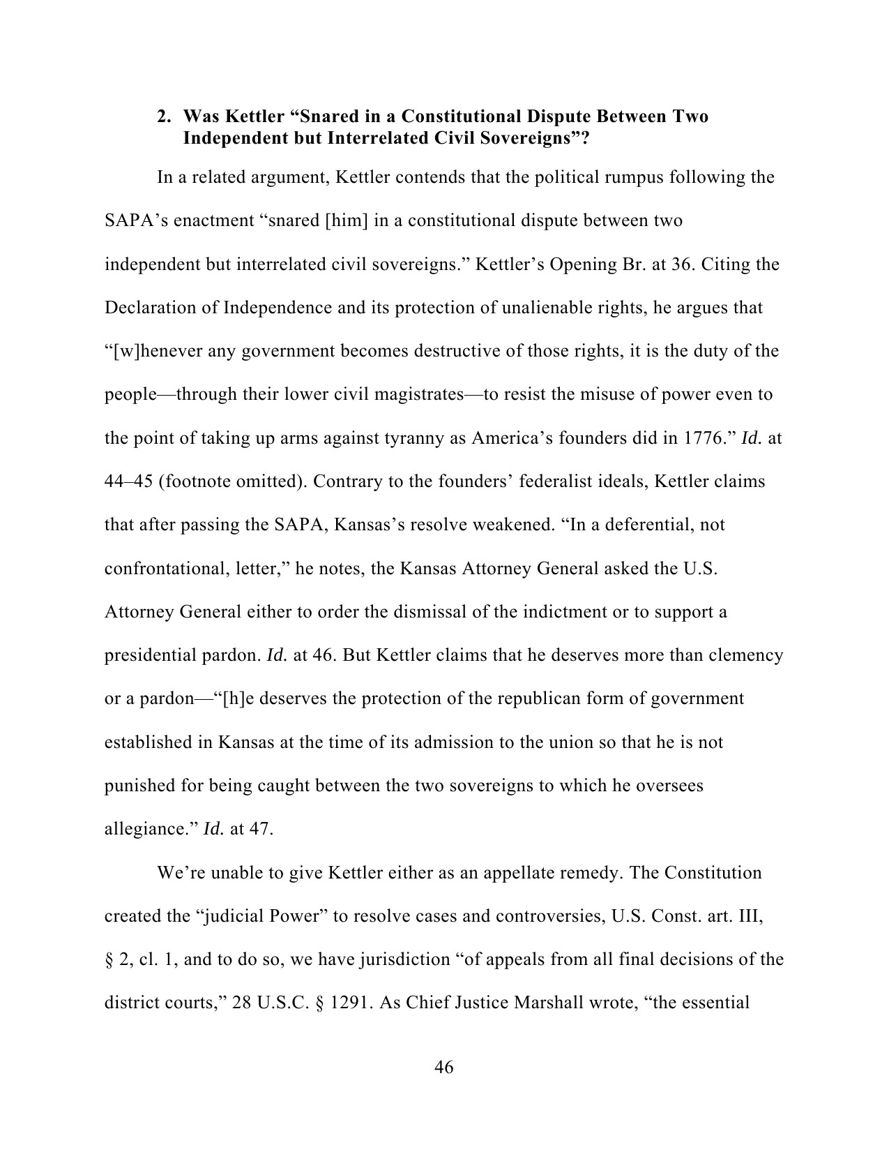 Page 46 of the Tenth Circuit's slip opinion in United States v. Cox, the page discussing Kettler's argument that he deserved more than a pardon