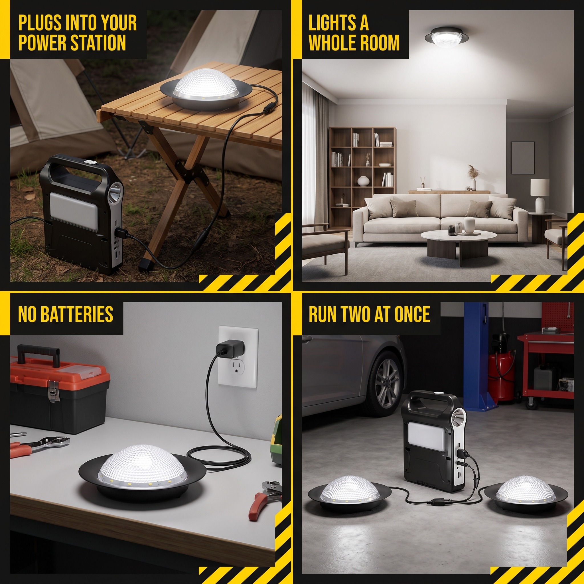 Power station light bulb shown across four uses
