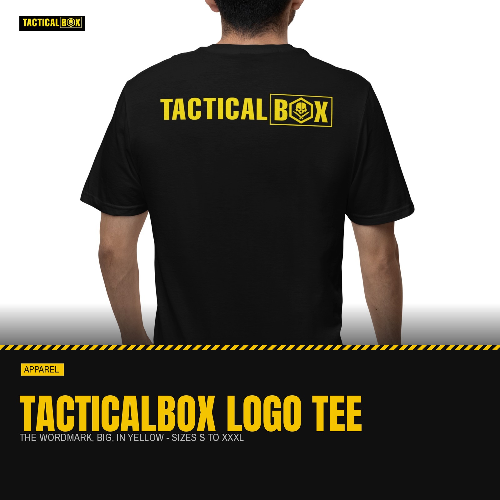 TacticalBox logo T-Shirt worn back-to-camera, showing the full back print