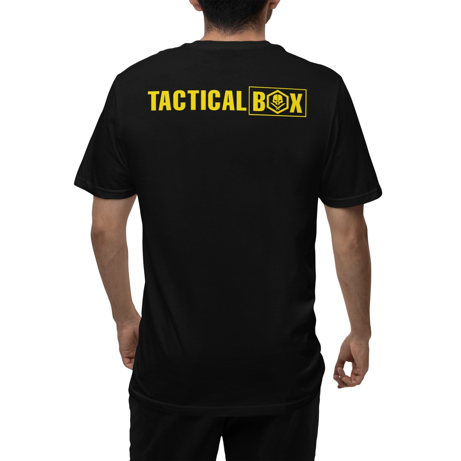 TacticalBox logo T-Shirt on a model, rear view