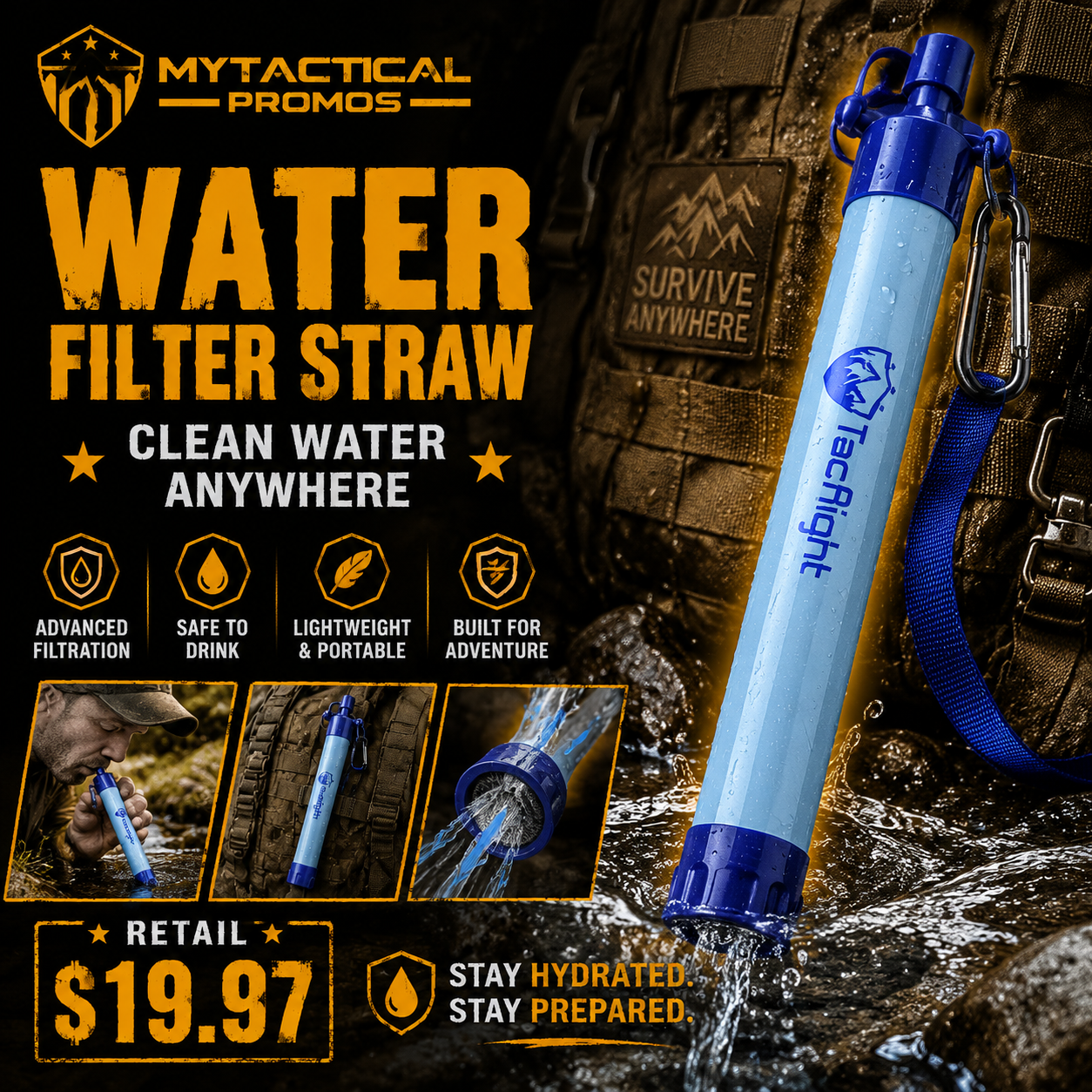 Portable Water Filter included in the Tactical Box