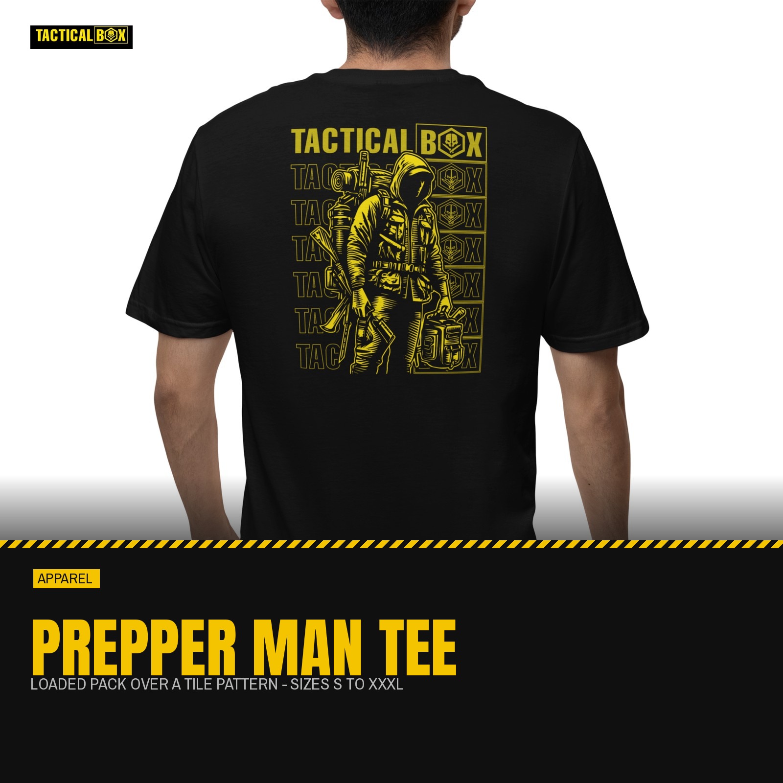Prepper Man T-Shirt worn back-to-camera, showing the full back print