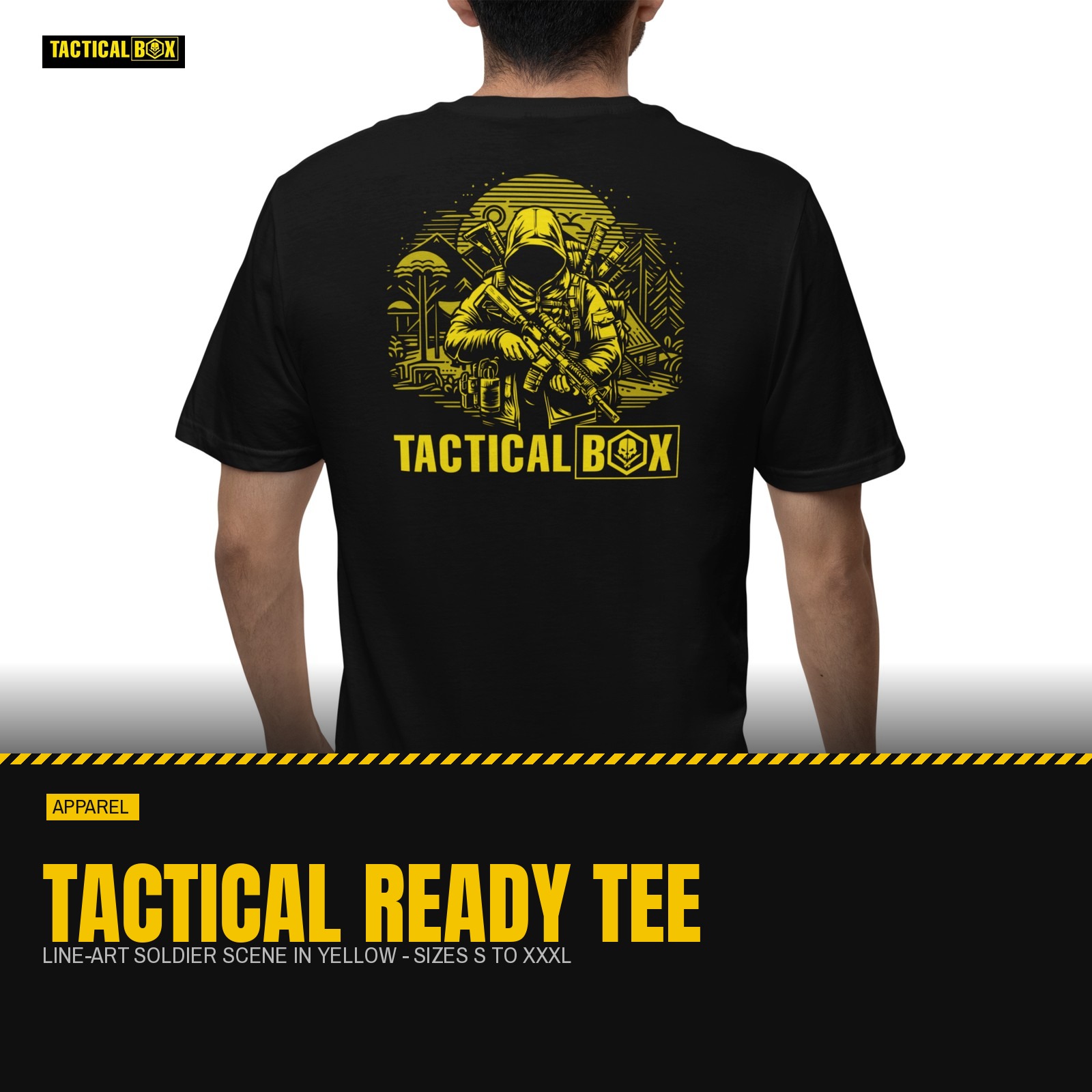 Tactical Ready T-Shirt worn back-to-camera, showing the full back print