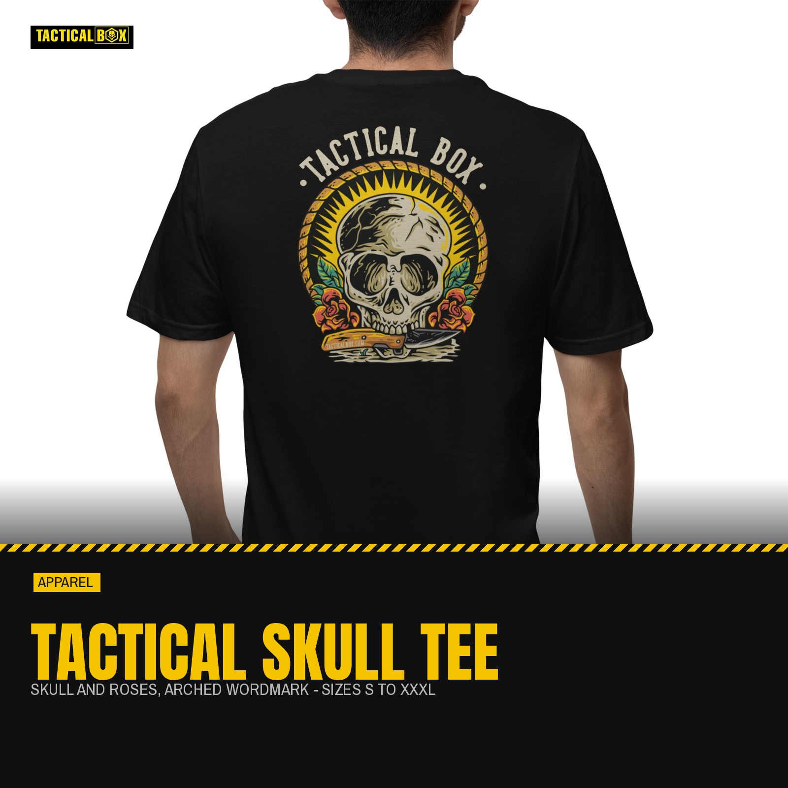 Tactical Skull T-Shirt worn back-to-camera, showing the full back print