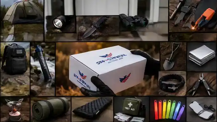 Spy + Survival Mystery Box with its gear laid out - premium tactical and survival kit