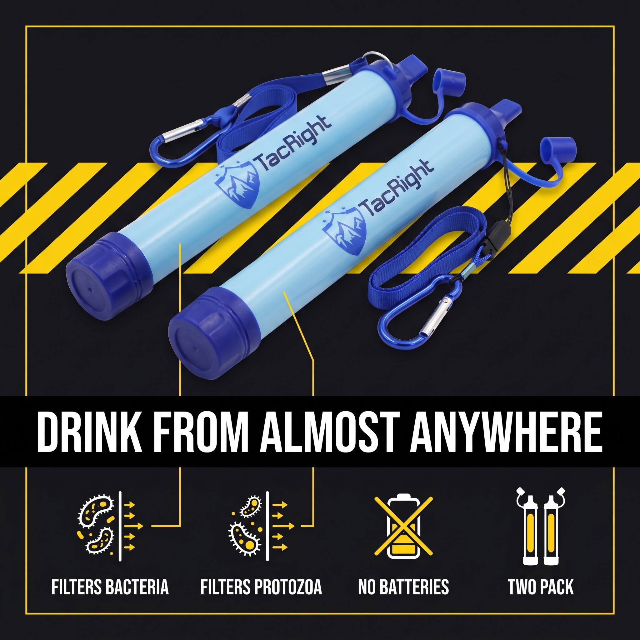 Two Water Filter Straws with lanyards
